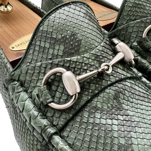 $3000 Gucci Mens Python 1953 Horsebit Shoes Green Snakeskin Loafers US 9 UK 8.5 - Picture 1 of 12